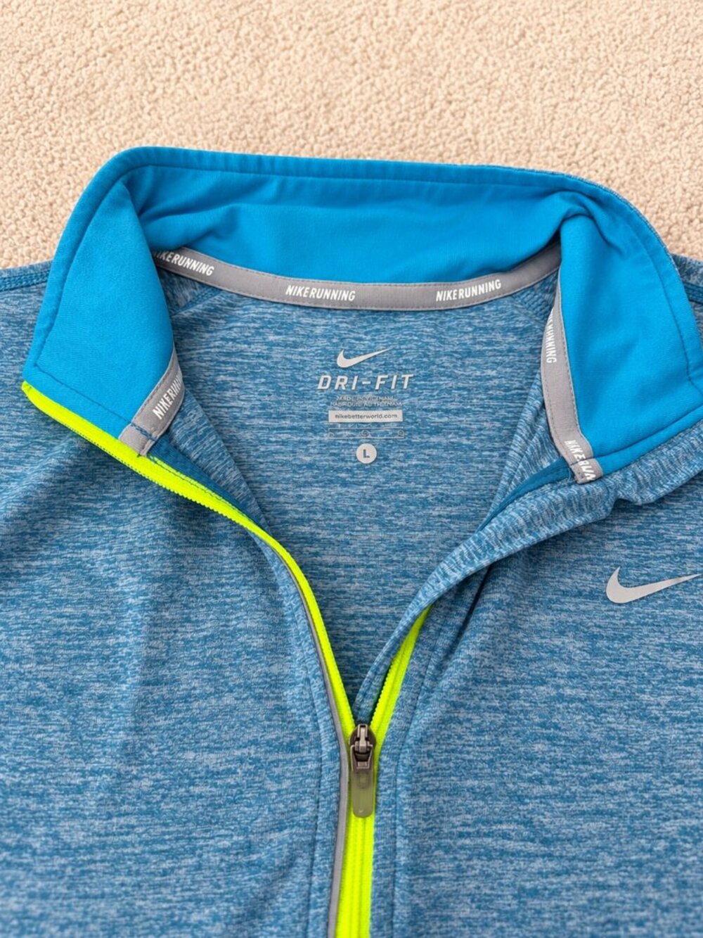 Nike Running Dri-FIT Blue Heather Quarter Zip Pullover Size L
